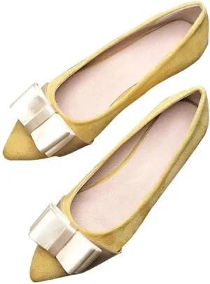 WENJIAZHIZHI Womens Sexy Pointy Toe Flats Shoes Satin Bow-Like Knot Ballerina Shoes Comfortable Office Lady Dress Low-Heel Loafers