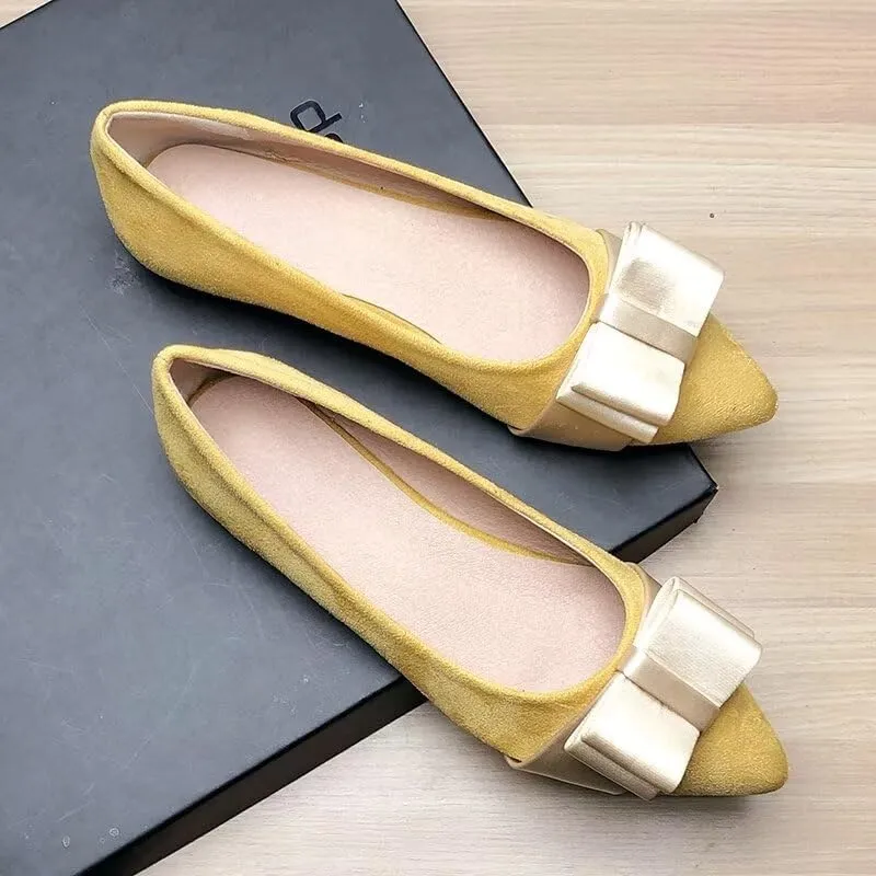 WENJIAZHIZHI Womens Sexy Pointy Toe Flats Shoes Satin Bow-Like Knot Ballerina Shoes Comfortable Office Lady Dress Low-Heel Loafers