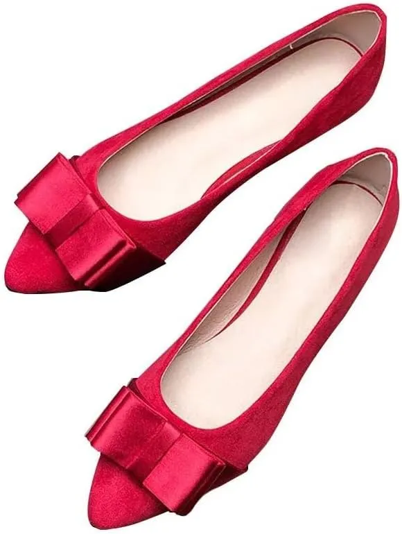 WENJIAZHIZHI Womens Sexy Pointy Toe Flats Shoes Satin Bow-Like Knot Ballerina Shoes Comfortable Office Lady Dress Low-Heel Loafers