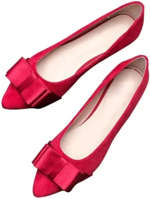 WENJIAZHIZHI Womens Sexy Pointy Toe Flats Shoes Satin Bow-Like Knot Ballerina Shoes Comfortable Office Lady Dress Low-Heel Loafers