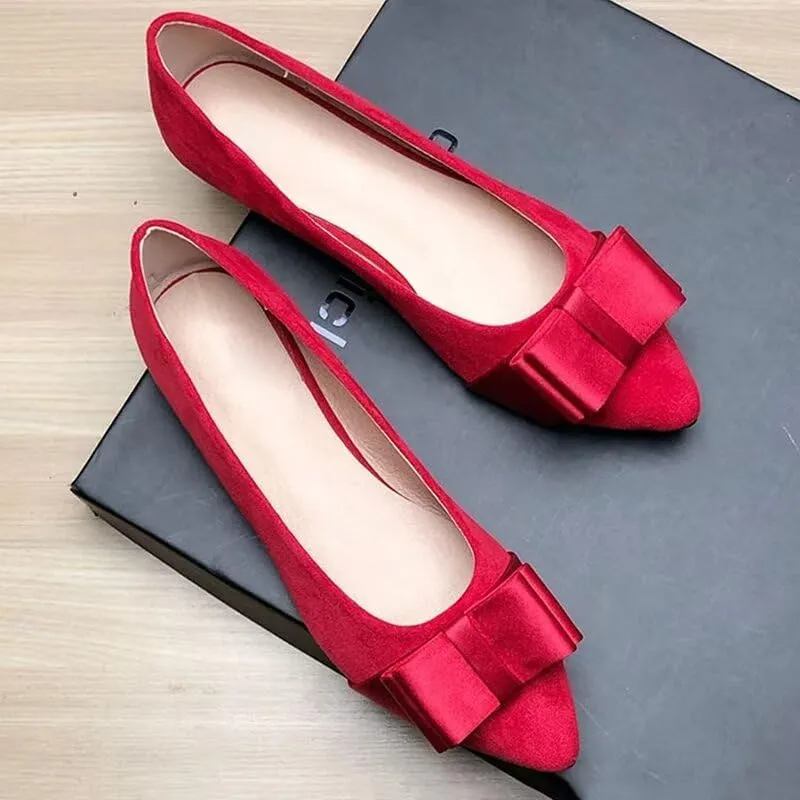 WENJIAZHIZHI Womens Sexy Pointy Toe Flats Shoes Satin Bow-Like Knot Ballerina Shoes Comfortable Office Lady Dress Low-Heel Loafers
