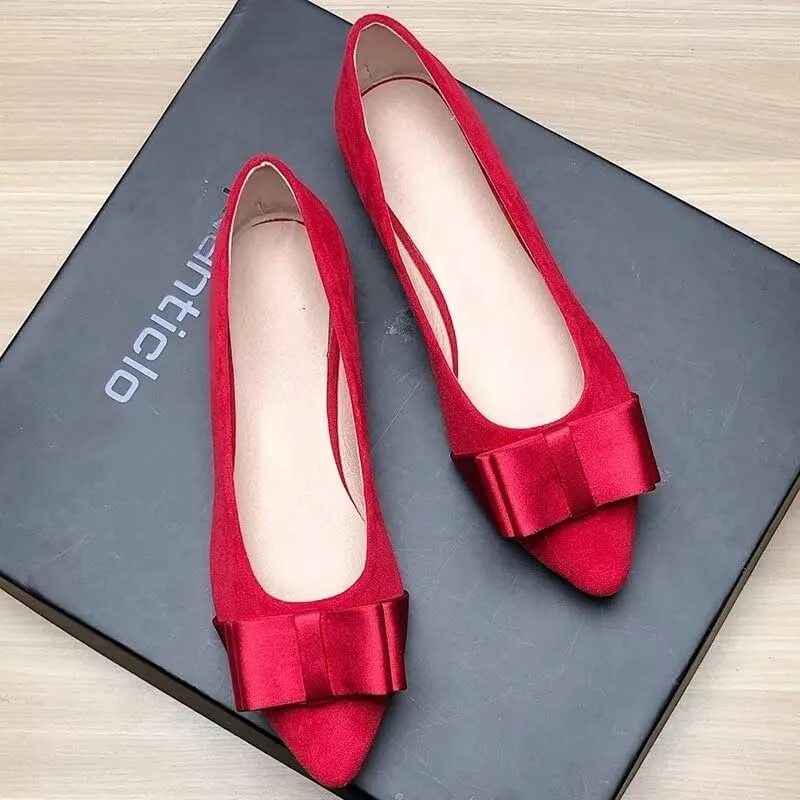 WENJIAZHIZHI Womens Sexy Pointy Toe Flats Shoes Satin Bow-Like Knot Ballerina Shoes Comfortable Office Lady Dress Low-Heel Loafers