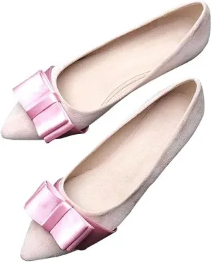 WENJIAZHIZHI Womens Sexy Pointy Toe Flats Shoes Satin Bow-Like Knot Ballerina Shoes Comfortable Office Lady Dress Low-Heel Loafers
