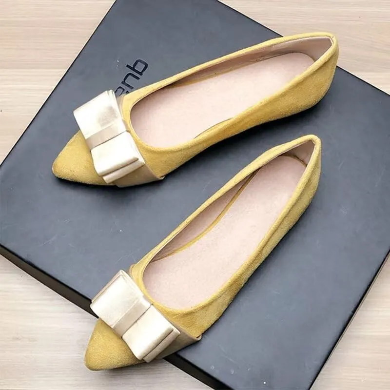 WENJIAZHIZHI Womens Sexy Pointy Toe Flats Shoes Satin Bow-Like Knot Ballerina Shoes Comfortable Office Lady Dress Low-Heel Loafers