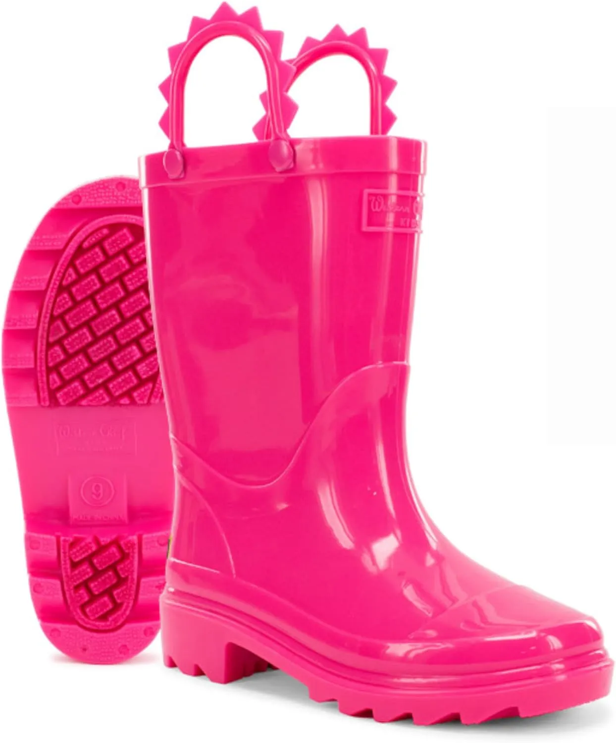 Western Chief Kids Waterproof Neon Rain Boots with Pull-On Handles and Traction Outsole