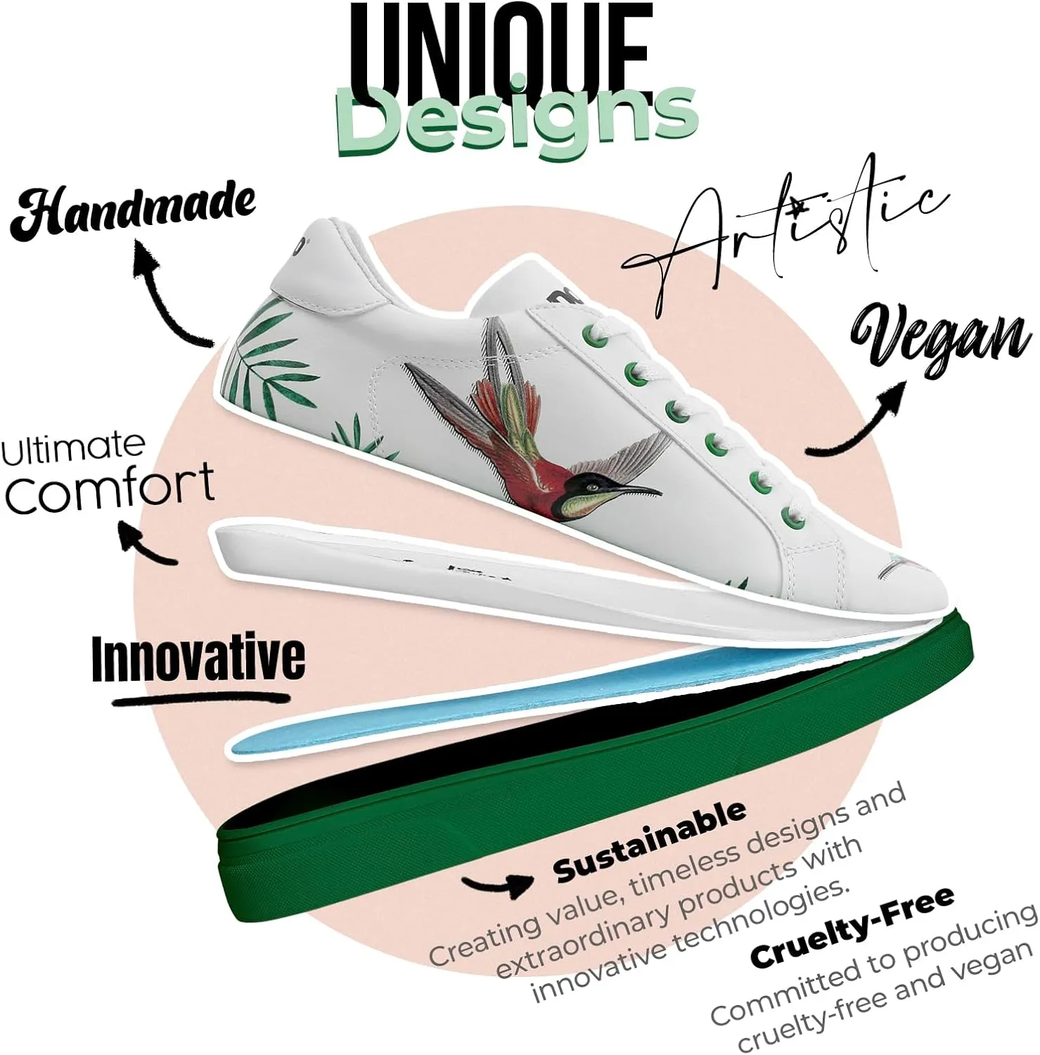 White Sneakers for Women - Handmade Women's Fashion Sneakers, Vegan Leather and Unique Design, Comfortable Shoes for Women, Ace Sneakers