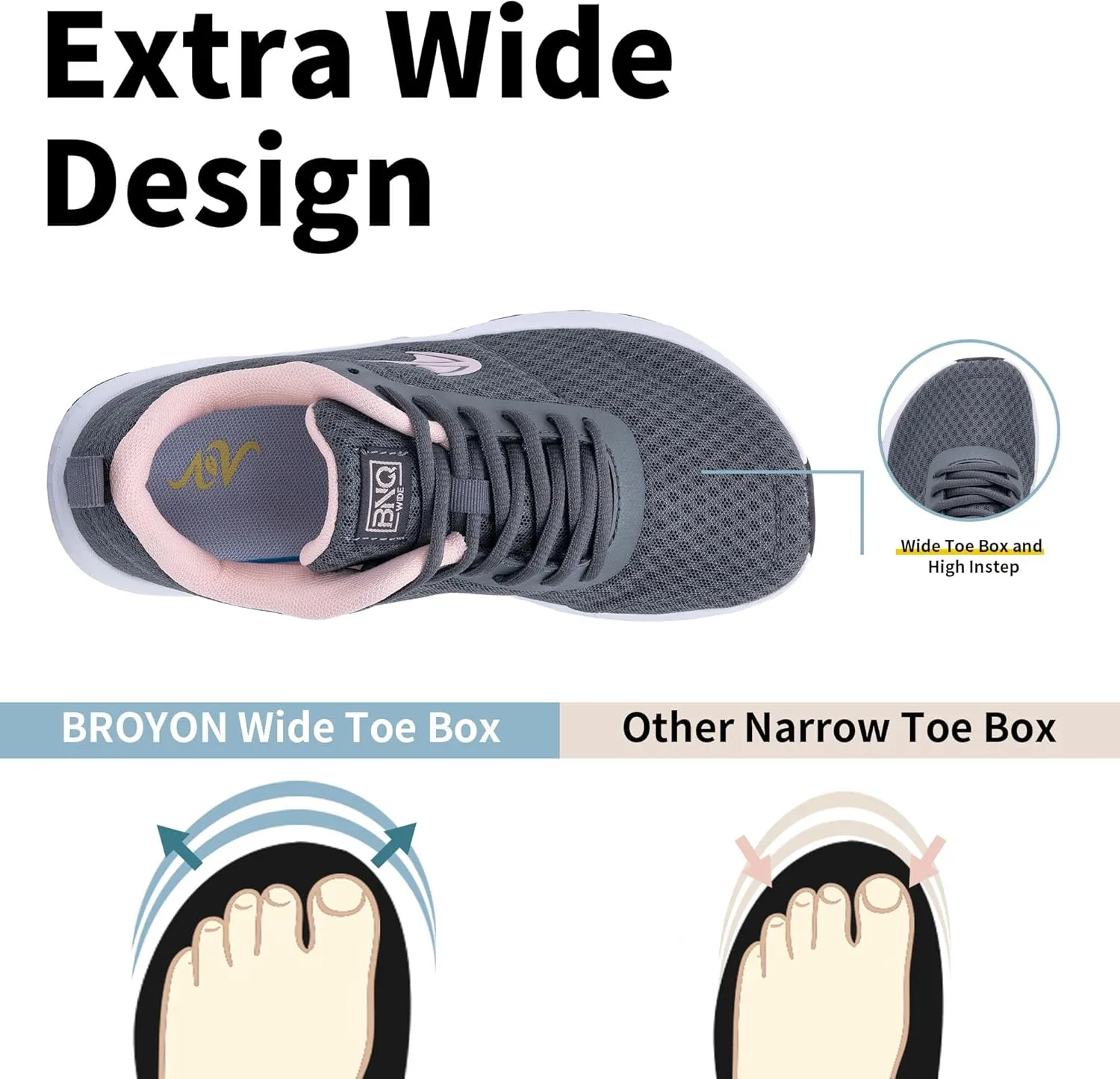 Wide Toe Box Shoes Women Walking Shoes with Arch Support Comfortable Wide Width Air Tennis Sneakers for Plantar Fasciitis Relief US 6-11