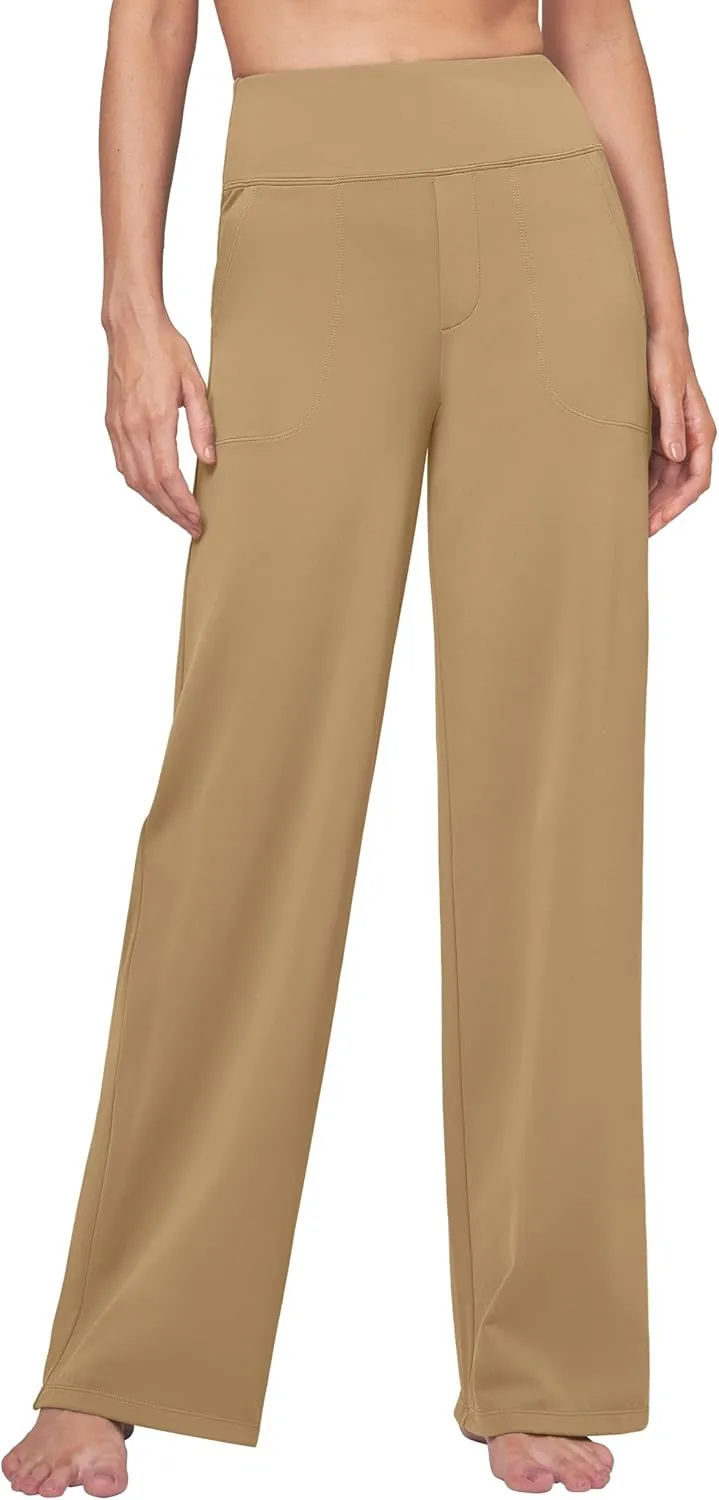 Willit Women's Yoga Pants Wide Leg Dress Work Pants Stretch Casual Pants Slacks with Pockets High Waist 28" 30" 32"