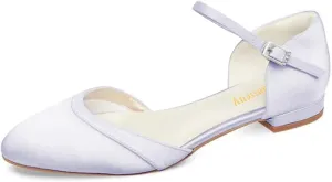 Women Lovely Almond Toe Ankle Strap Buckle Satin Flats Comfortable Insole Party Event Casual Dress Shoes Size 4-16 US