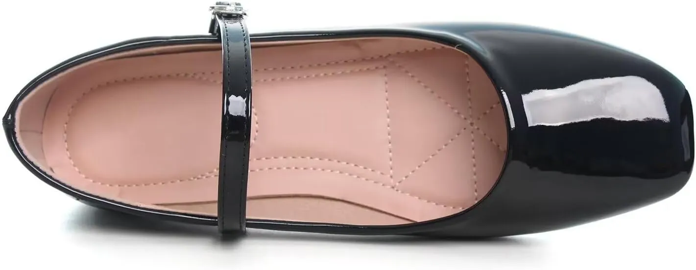Women Mary Jane Candy Color Flats Adjustable Ankle Strap Comfortable Square Toe Pu Leather Ballet Dance Shoes Low Heel Office Party Dress Shoes