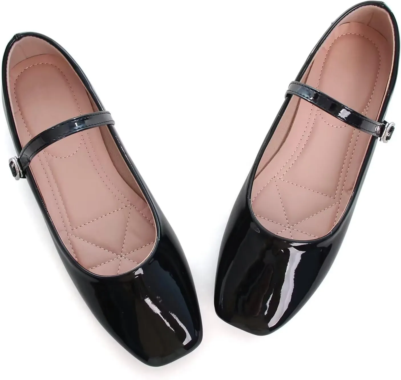 Women Mary Jane Candy Color Flats Adjustable Ankle Strap Comfortable Square Toe Pu Leather Ballet Dance Shoes Low Heel Office Party Dress Shoes