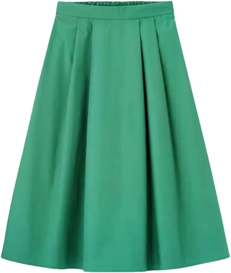 Women Spring Summer High Waist A-Line Long Skirt,Solid Office Lady Skirts Beach Vacation Style