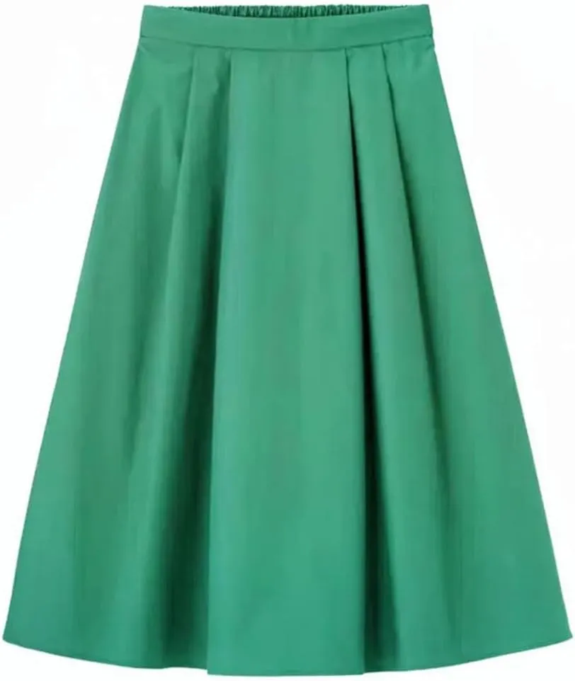 Women Spring Summer High Waist A-Line Long Skirt,Solid Office Lady Skirts Beach Vacation Style
