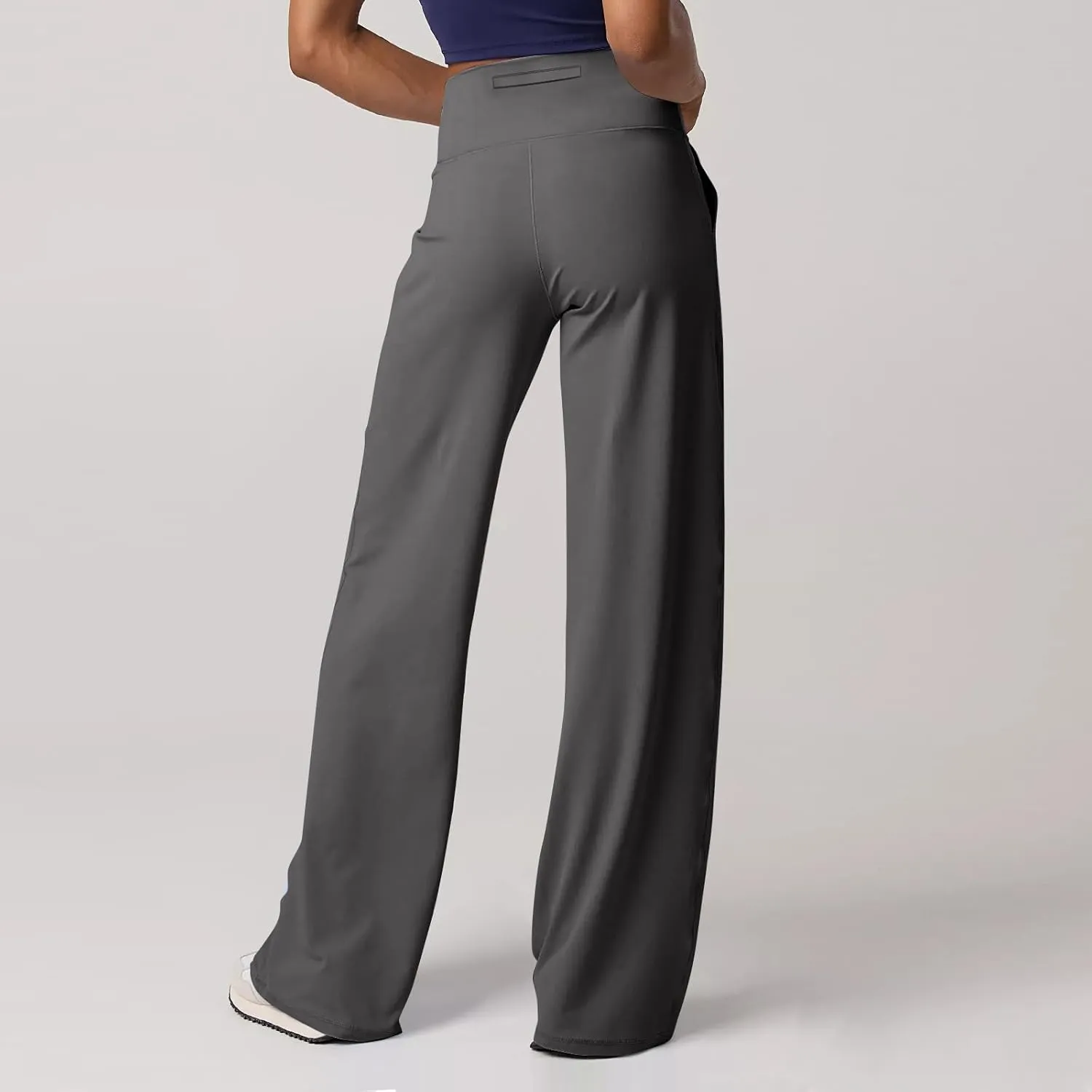 Women Wide Leg Yoga Pants with Pockets High Waist Stretch Dress Pants Tummy Control Straight Leg Lounge Sweatpant