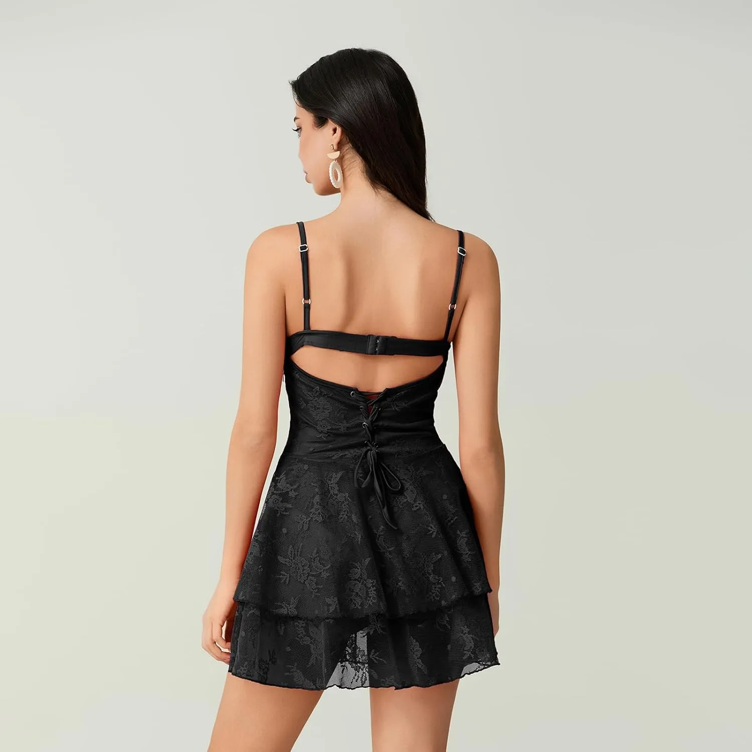 Women Y2K Spaghetti Strap Lace Bustier Mini Dress Sexy Sleeveless Ruched Split Bodycon Party Night Out Dress