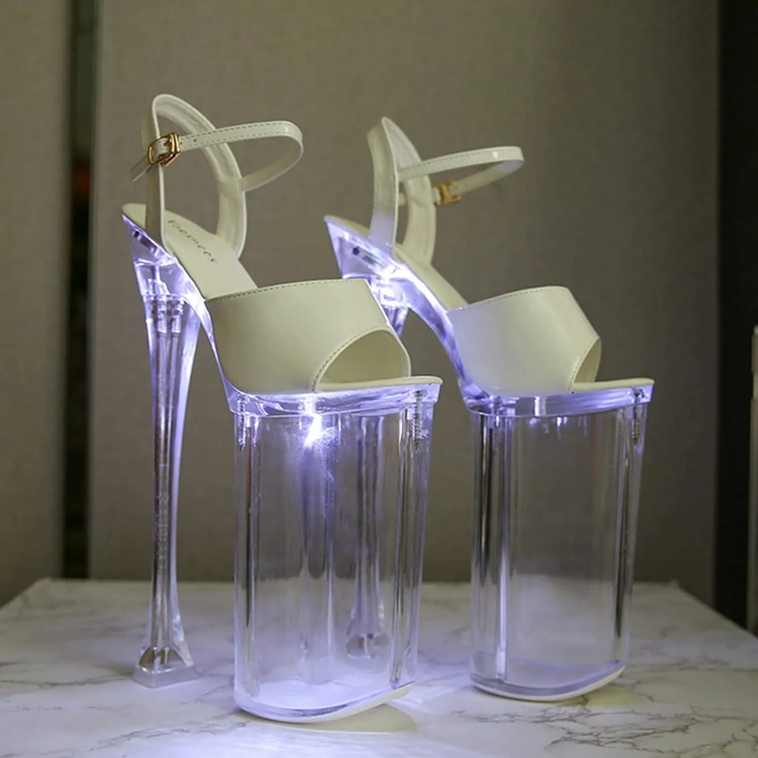 Women's 26CM/10.23IN LED Light Shine Platform Sandals Fetish High Heel Sexy Stripper Nightclub Pole Dancing Shoes Party Dress Pumps