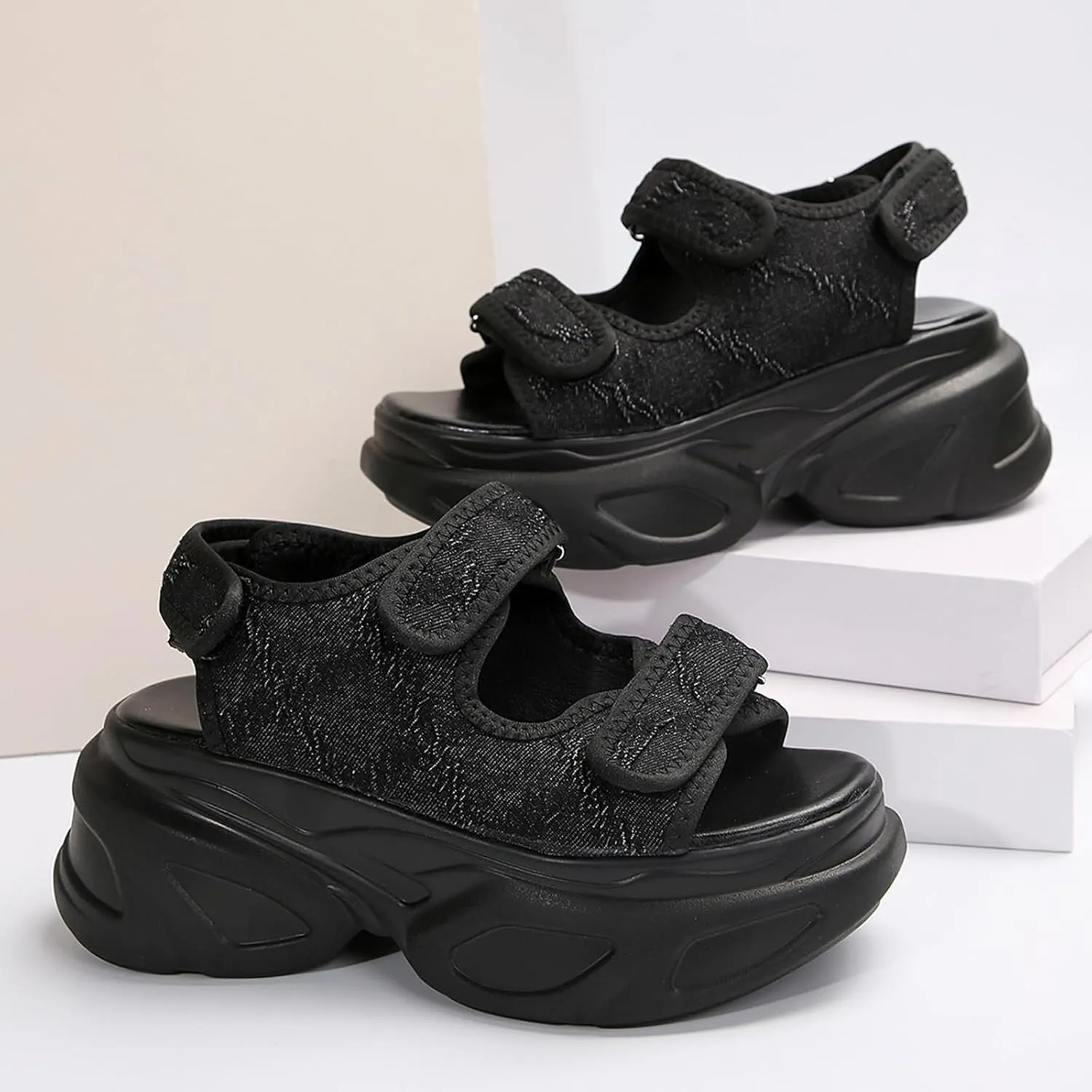 Women's Adjustable Hook and Loop Open Toe Platform Sport Sandals Summer Outdoor Wedge Orthotic Walking Sandals Casual Beach Sandals