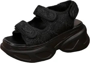 Women's Adjustable Hook and Loop Open Toe Platform Sport Sandals Summer Outdoor Wedge Orthotic Walking Sandals Casual Beach Sandals