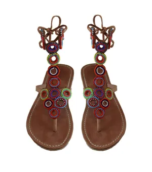 Women's Beaded Summer Gladiator Leather Brown Sandals Size 5-13