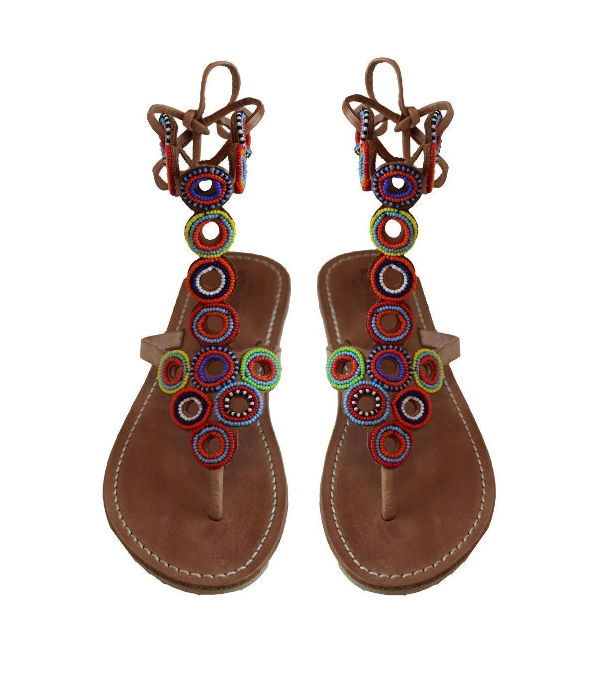 Women's Beaded Summer Gladiator Leather Brown Sandals Size 5-13