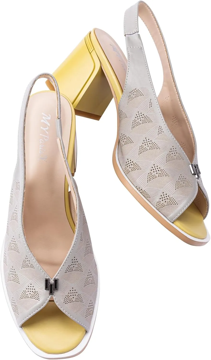 Women’s Block Chunky Medium Heel Slip-On Peep Round Toe Breathable Cut-Out Slingback Sandals Shoes