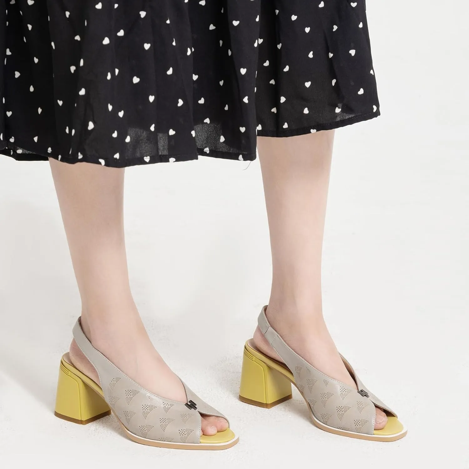 Women’s Block Chunky Medium Heel Slip-On Peep Round Toe Breathable Cut-Out Slingback Sandals Shoes