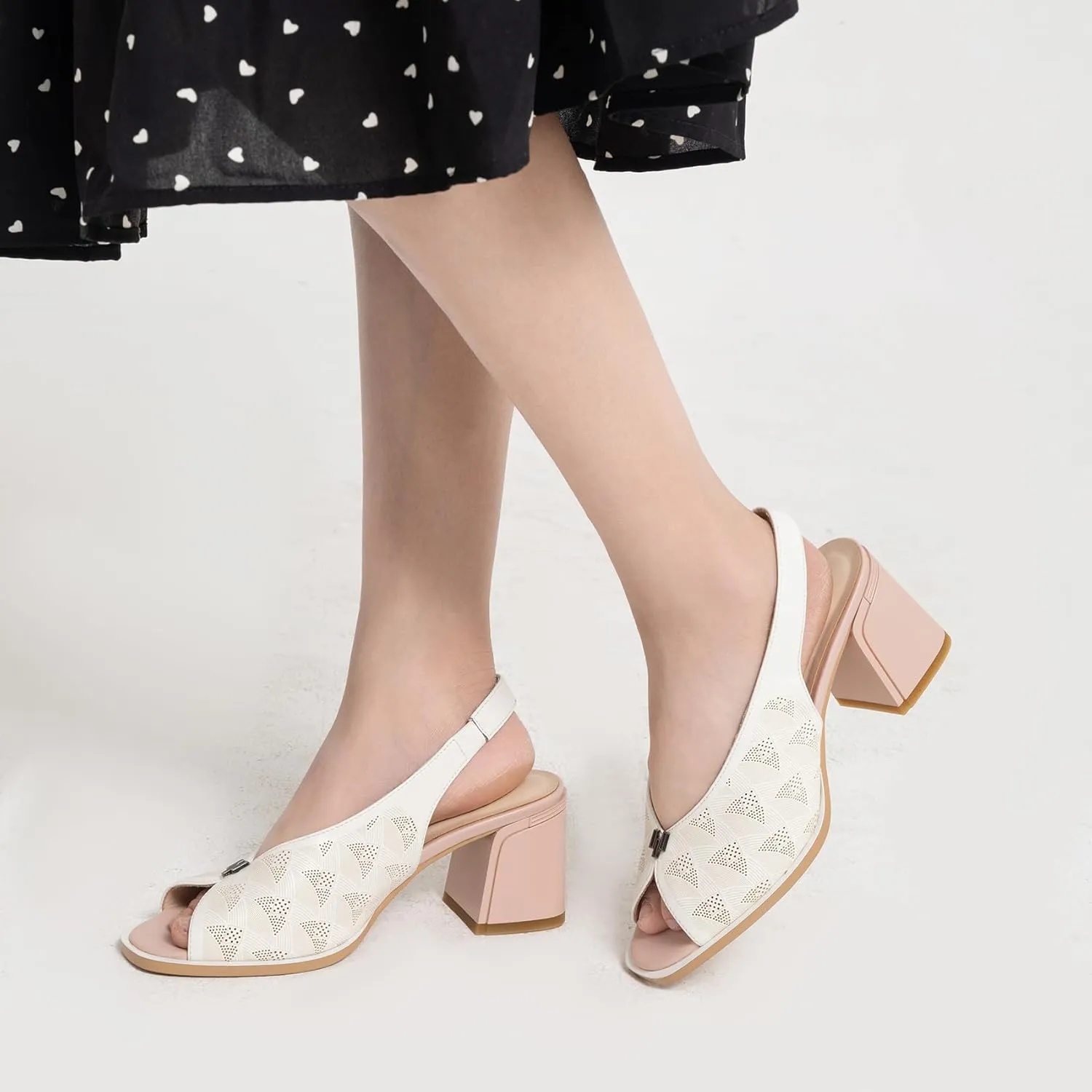 Women’s Block Chunky Medium Heel Slip-On Peep Round Toe Breathable Cut-Out Slingback Sandals Shoes