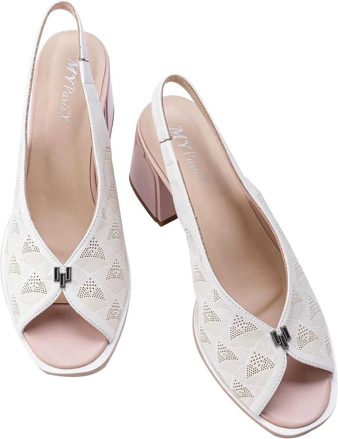 Women’s Block Chunky Medium Heel Slip-On Peep Round Toe Breathable Cut-Out Slingback Sandals Shoes