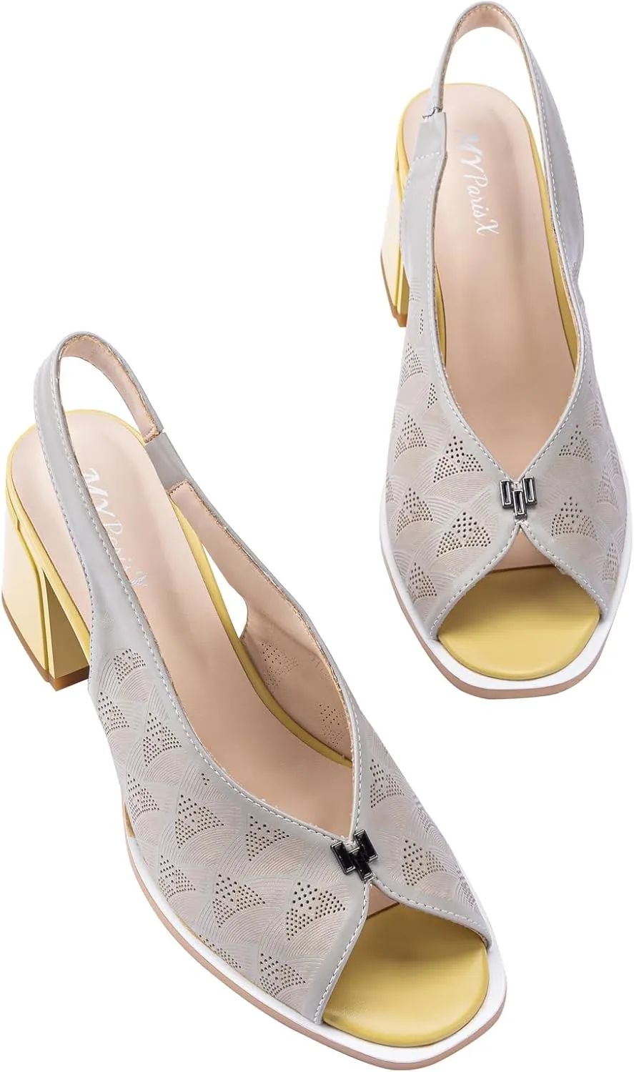 Women’s Block Chunky Medium Heel Slip-On Peep Round Toe Breathable Cut-Out Slingback Sandals Shoes