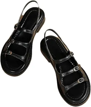 Womens Buckle Strap Back Strap Flat Heel Open Side Vamp Gladiator Sandals Leather Rome Detail Casual Summer Sandals