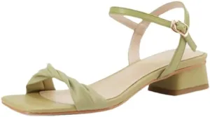 Womens Buckle Strap Front Rear Strap Flat Heel Open Side Vamp Concise Sandals Cow Leather Casual Square Summer Sandals