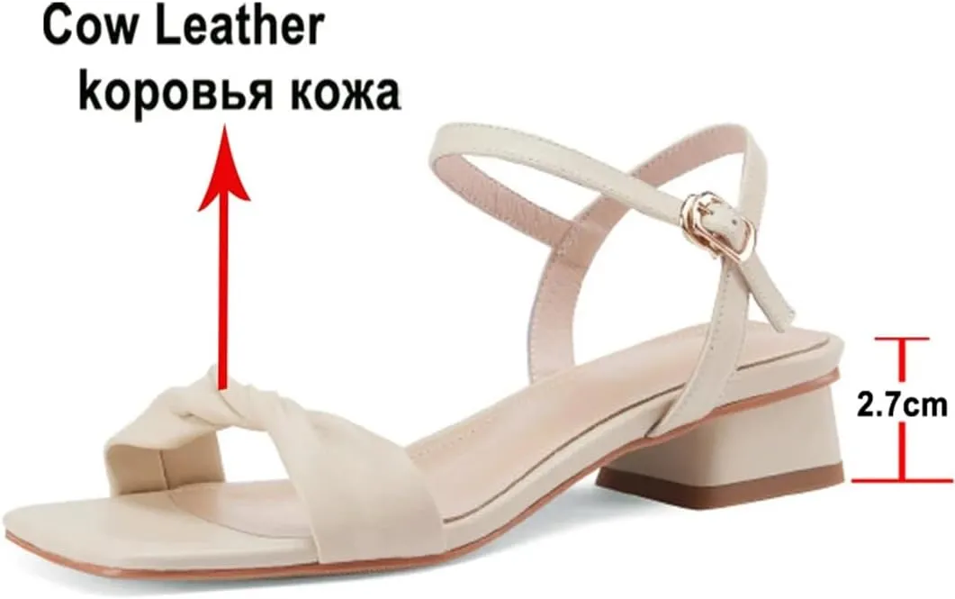 Womens Buckle Strap Front Rear Strap Flat Heel Open Side Vamp Concise Sandals Cow Leather Casual Square Summer Sandals