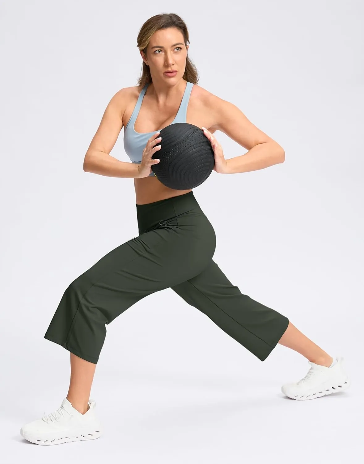 Women's Capri Pants with Pockets High Waist Yoga Pants Wide Leg Workout Crop Summer Pants for Casual, Travel, Exercise