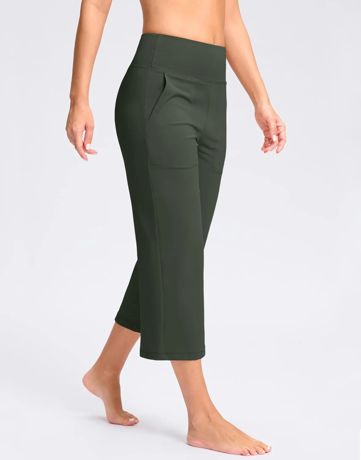 Women's Capri Pants with Pockets High Waist Yoga Pants Wide Leg Workout Crop Summer Pants for Casual, Travel, Exercise