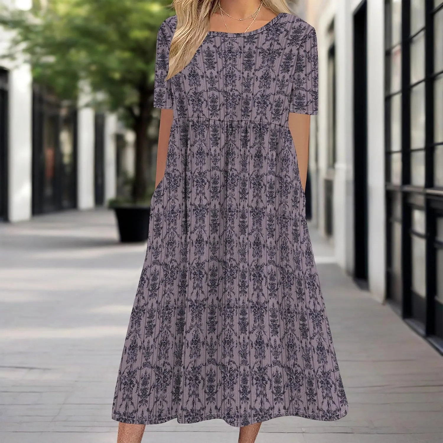 Womens Casual Linen Dresses for Summer Short Sleeve Flare Midi Dress Oversized Loose Flowy Beach Sundress