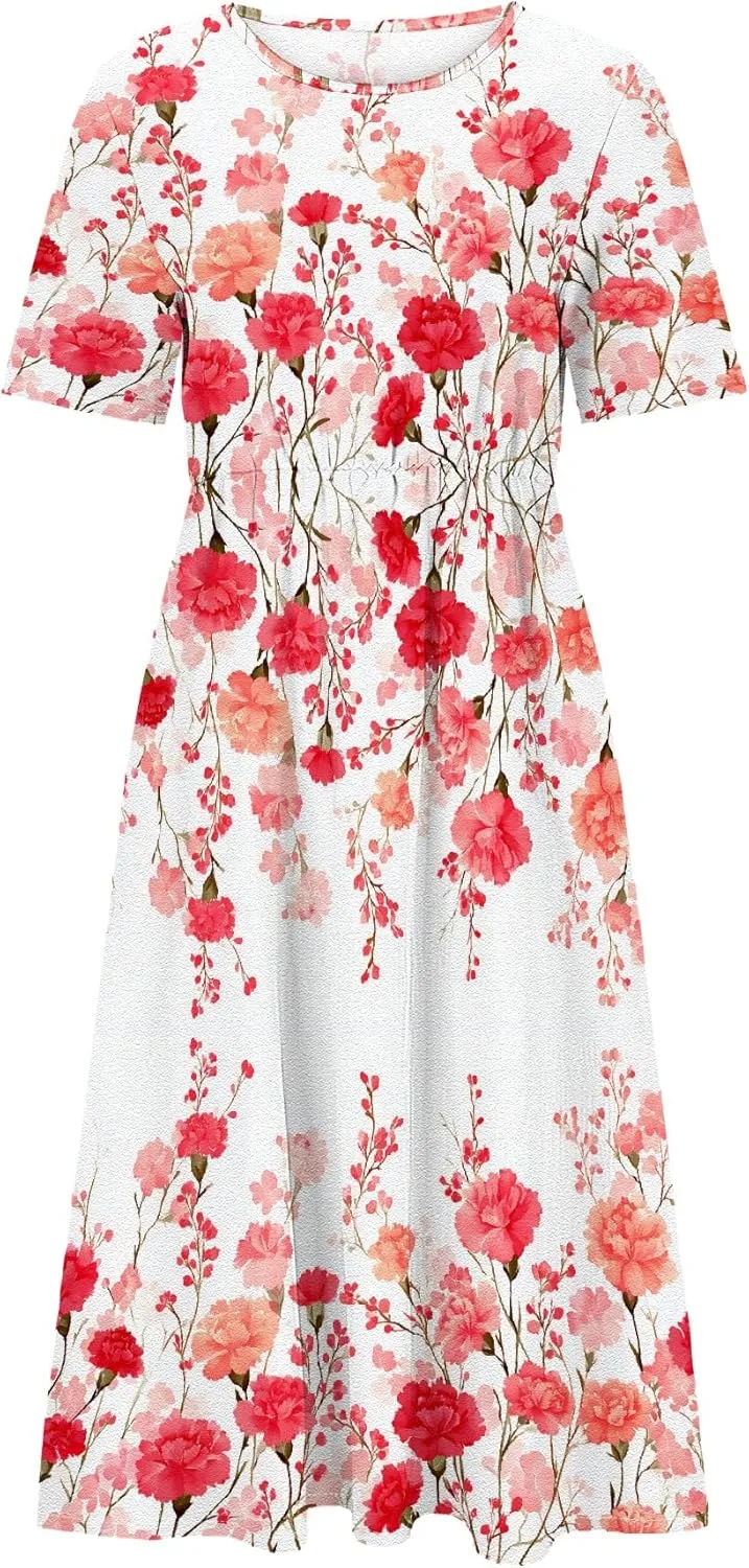 Womens Casual Linen Dresses for Summer Short Sleeve Flare Midi Dress Oversized Loose Flowy Beach Sundress