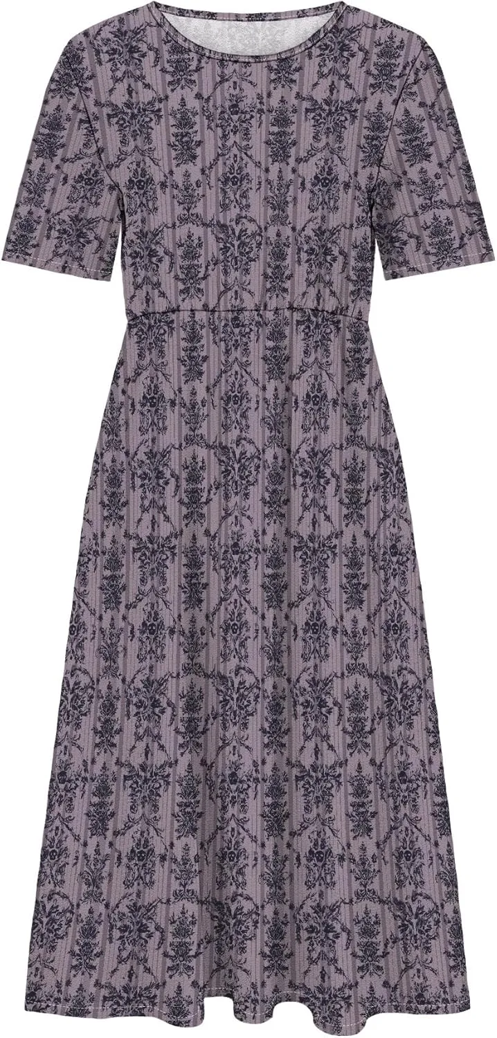 Womens Casual Linen Dresses for Summer Short Sleeve Flare Midi Dress Oversized Loose Flowy Beach Sundress