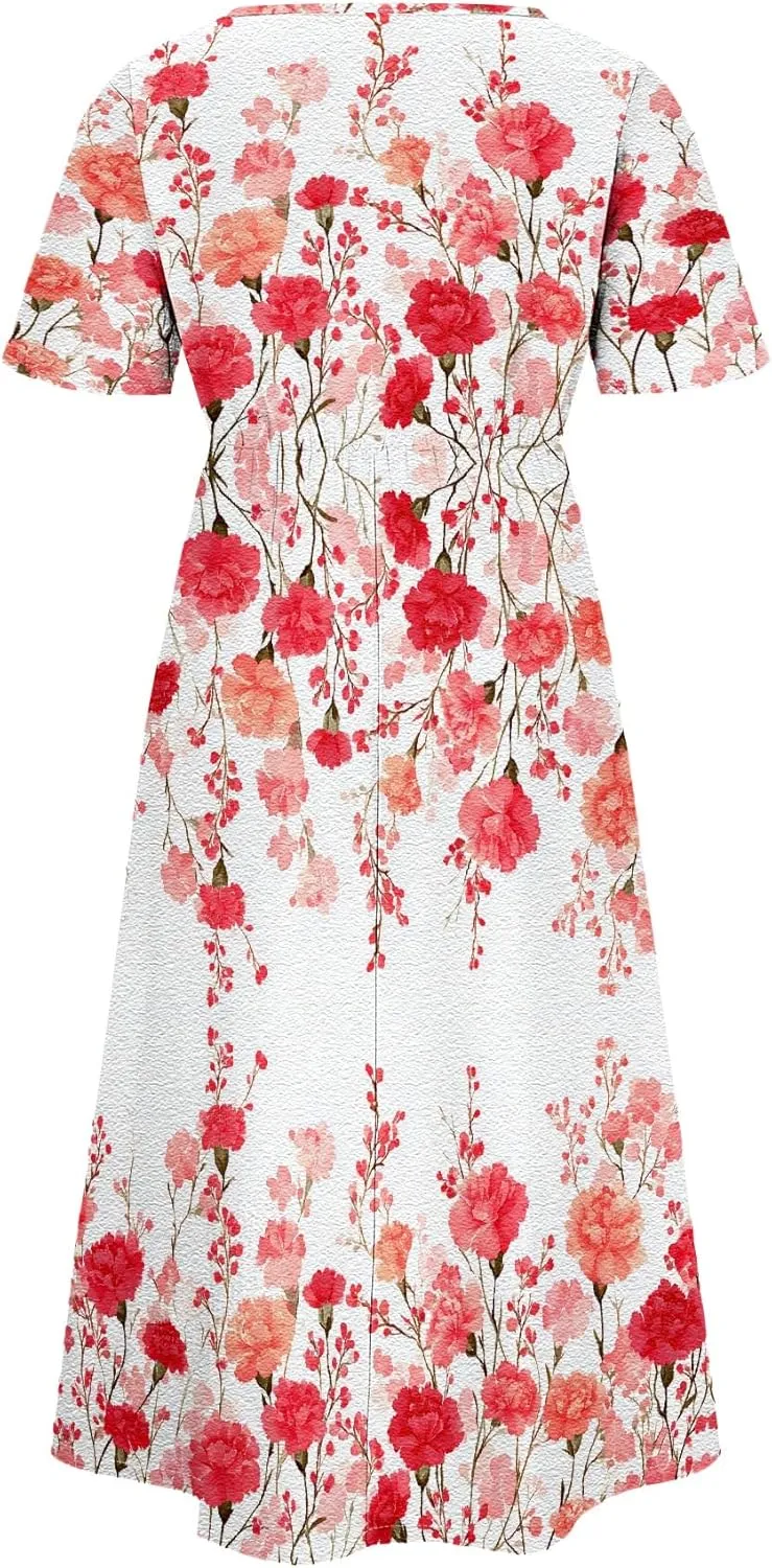 Womens Casual Linen Dresses for Summer Short Sleeve Flare Midi Dress Oversized Loose Flowy Beach Sundress