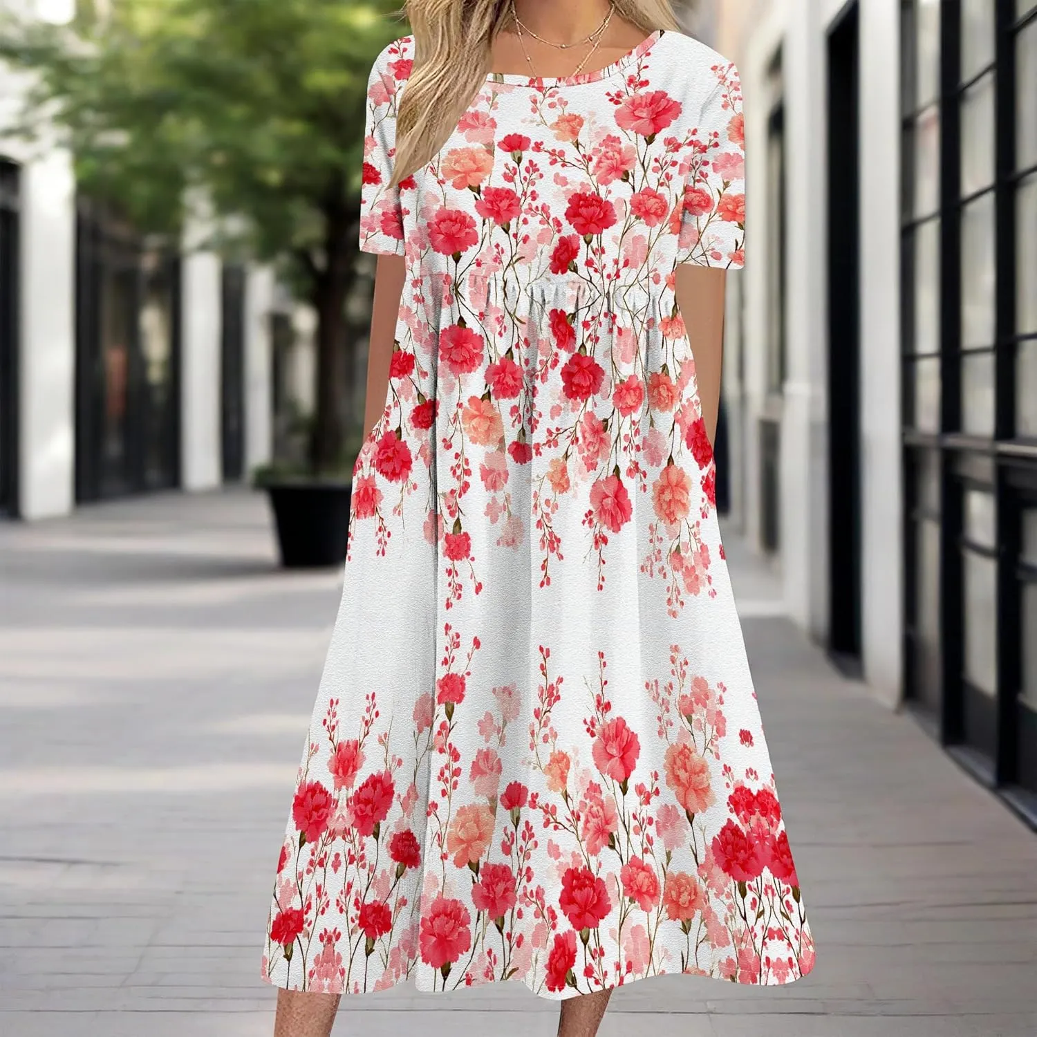 Womens Casual Linen Dresses for Summer Short Sleeve Flare Midi Dress Oversized Loose Flowy Beach Sundress