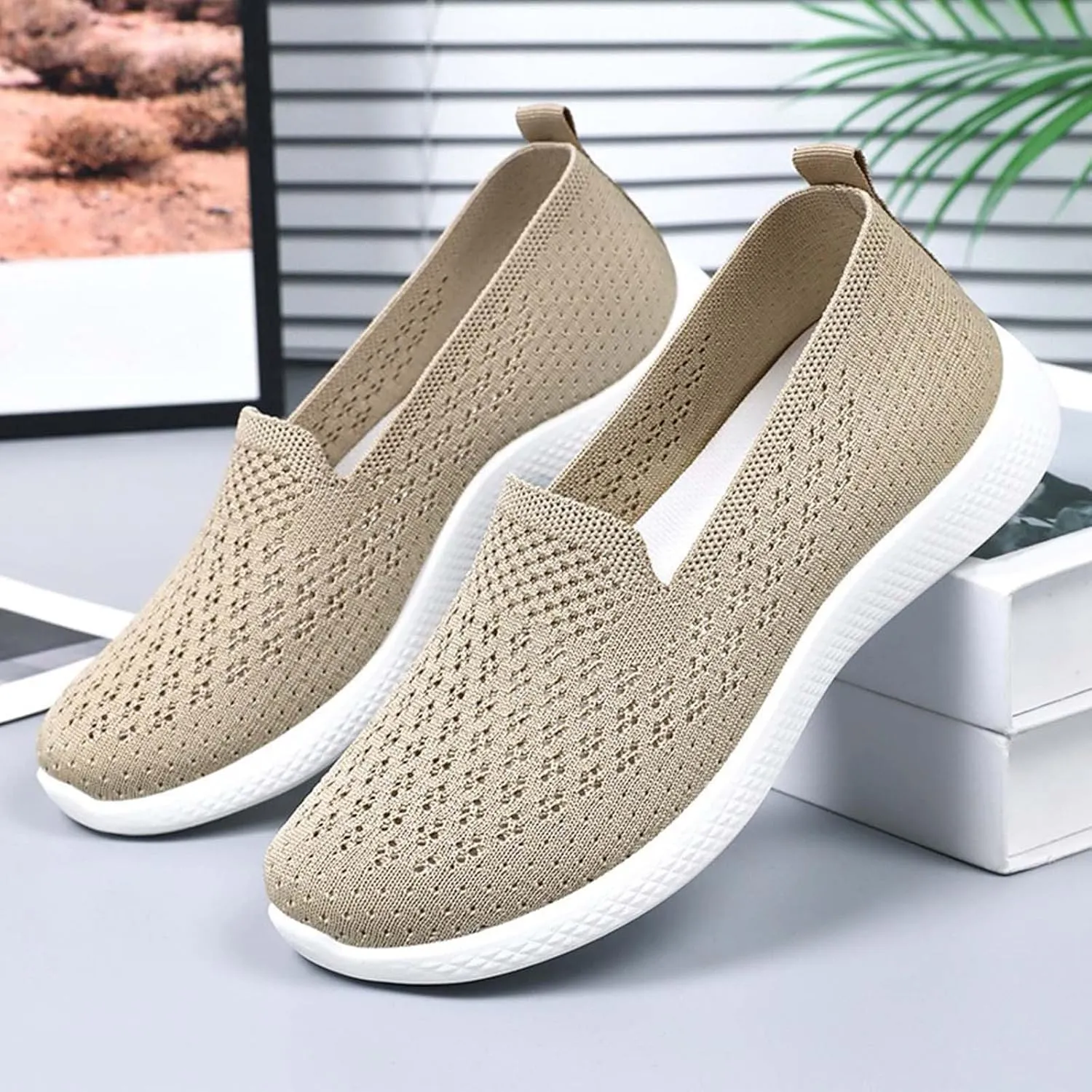 Womens Casual Sneakers Slip On Walking Shoes Comfort Lightweight Breathable Shoe Mesh Fashion Tennis Running Sneaker