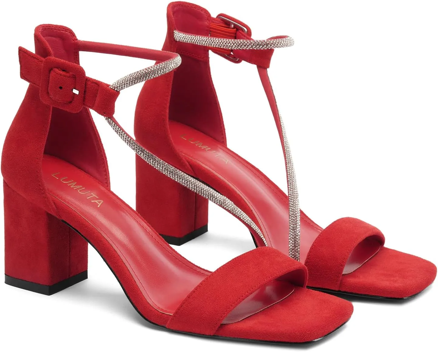 Women's Chunky Block Heels Open Toe Rhinestone Ankle Strap Heeled Sandals Summer Sexy Comfortable Strappy Sandals Party Dress Work Wedding Bride Shoes