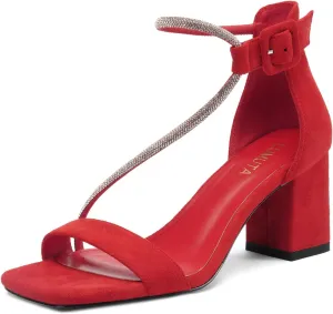 Women's Chunky Block Heels Open Toe Rhinestone Ankle Strap Heeled Sandals Summer Sexy Comfortable Strappy Sandals Party Dress Work Wedding Bride Shoes