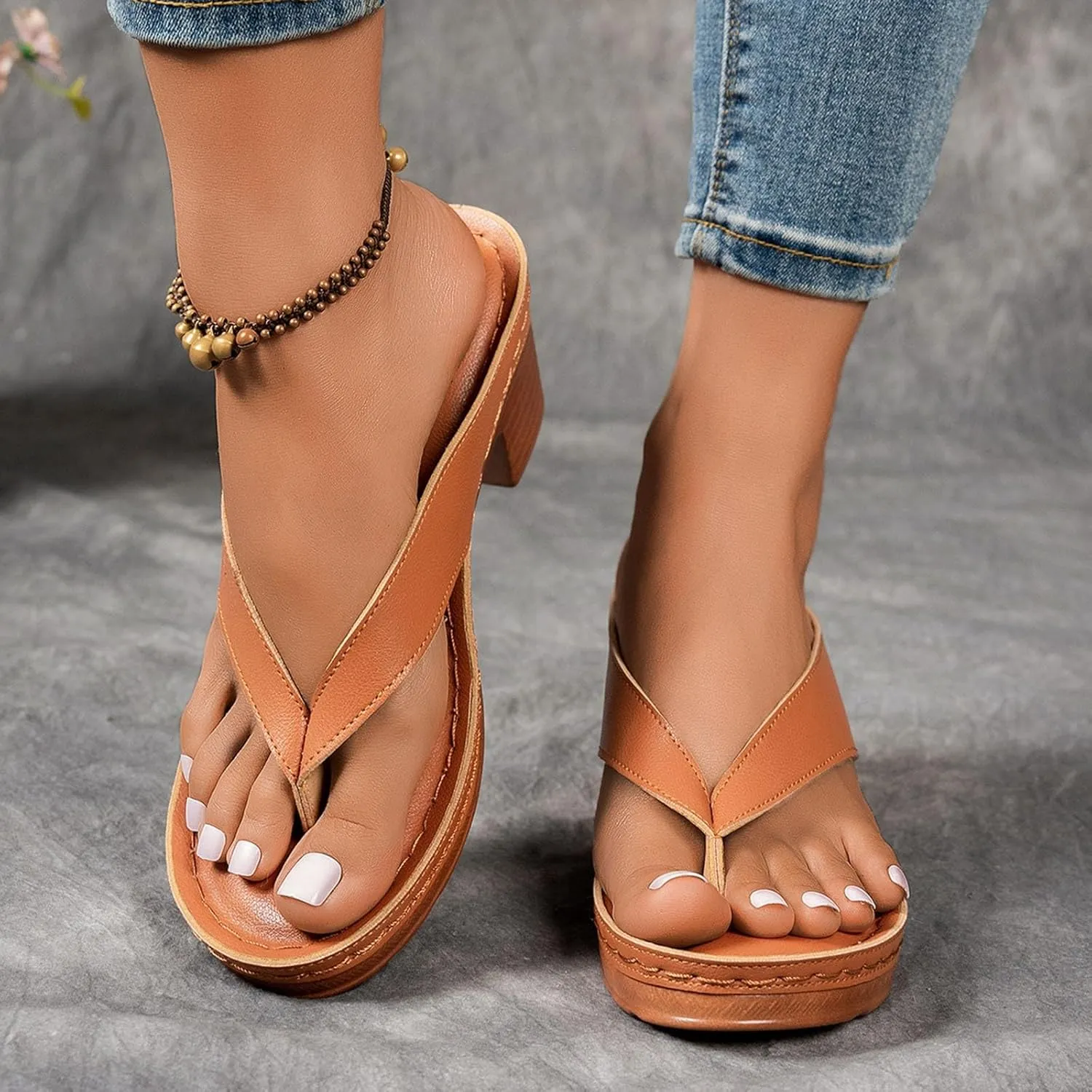 Women's Chunky Block Mid Heels Flip Flops 2025 Open Toe Block Dress Bridal Party Wedding Shoes Summer Casual Slip On Non Slip Breathable Comfortable Slingback Footwear