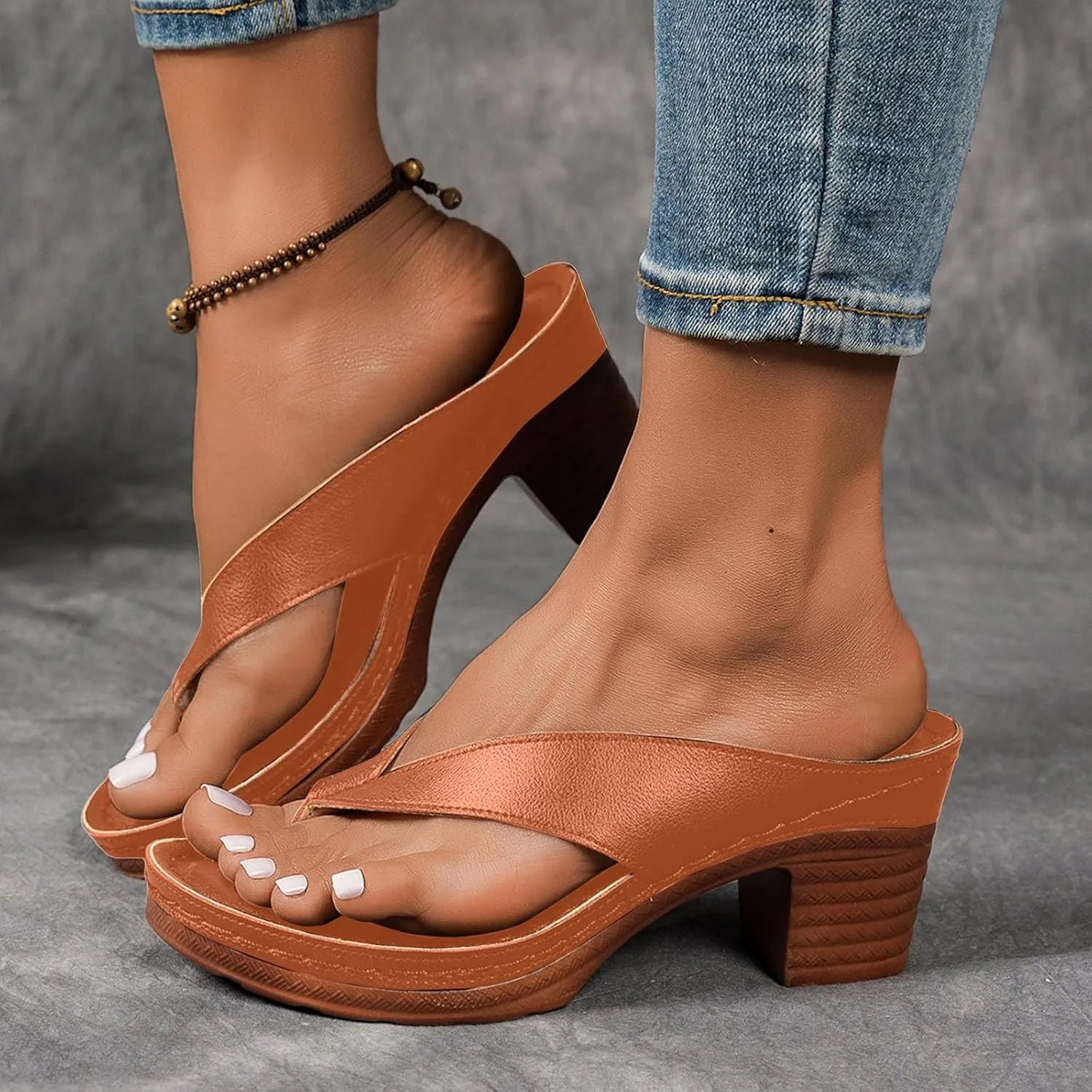 Women's Chunky Block Mid Heels Flip Flops 2025 Open Toe Block Dress Bridal Party Wedding Shoes Summer Casual Slip On Non Slip Breathable Comfortable Slingback Footwear