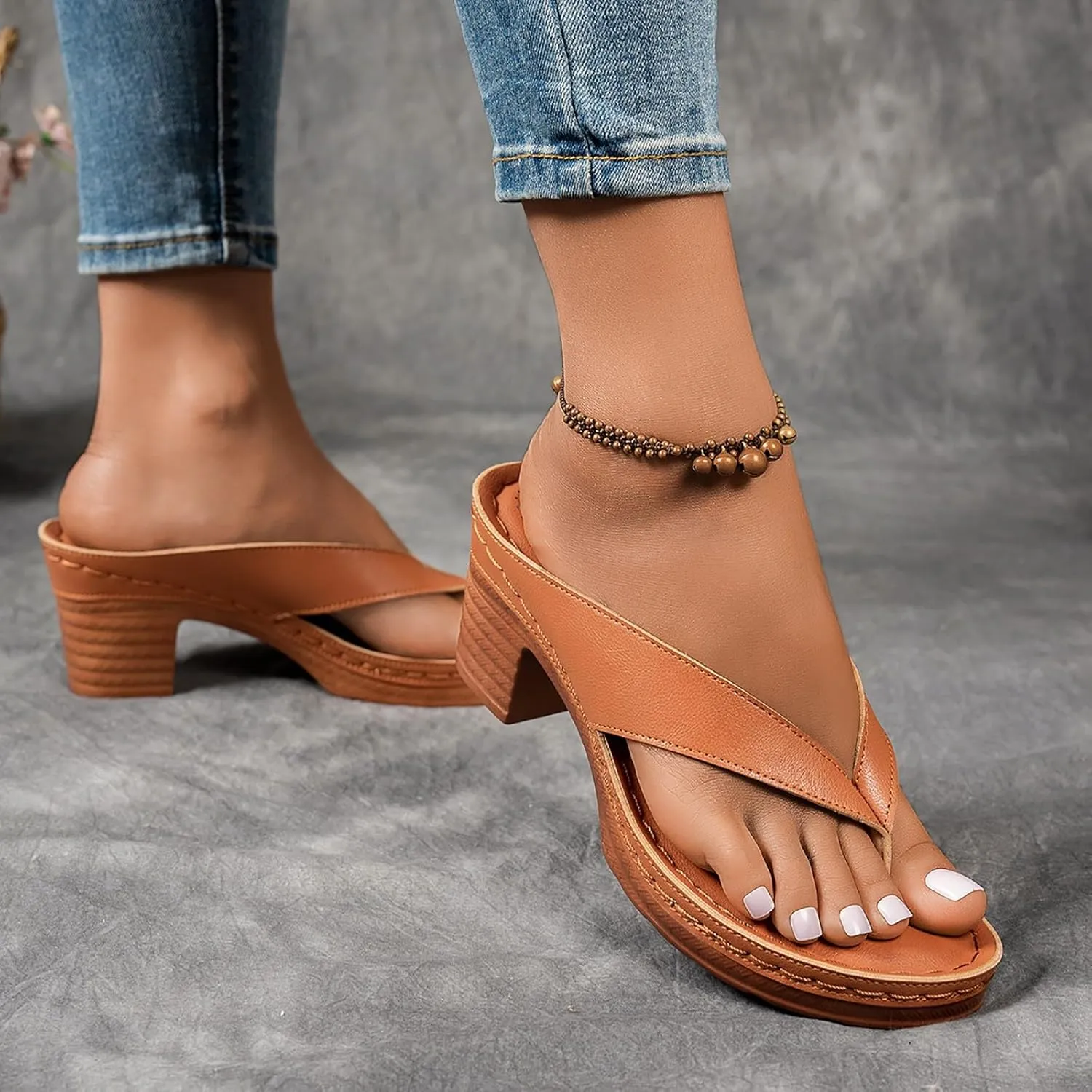 Women's Chunky Block Mid Heels Flip Flops 2025 Open Toe Block Dress Bridal Party Wedding Shoes Summer Casual Slip On Non Slip Breathable Comfortable Slingback Footwear