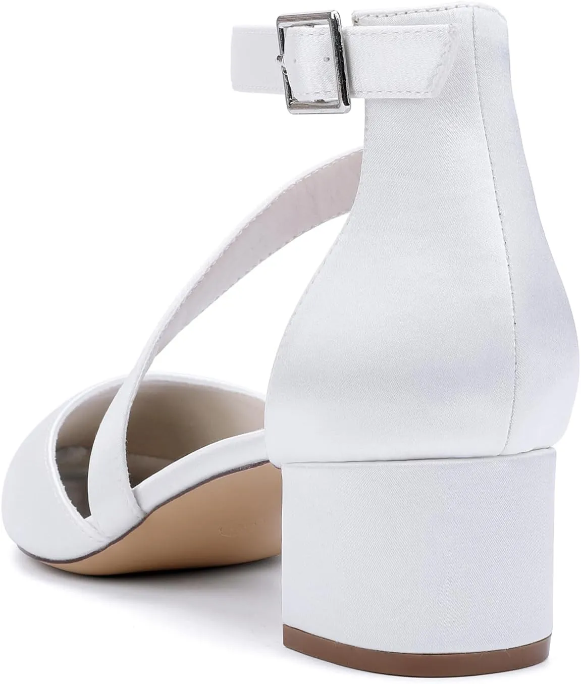 Womens Closed Pointed Toe Bridal Shoes Satin Ankle Strap Sandals Wedding Business Dress Shoes Block Chunky Heel Pumps