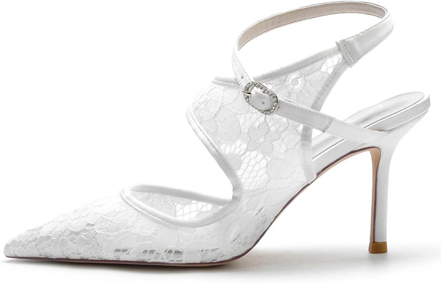 Women's Closed Toe Wedding Shoes for Bride Slingback Lace Shoes High Heel Ankle Strap Prom Party Dress Shoes Pumps