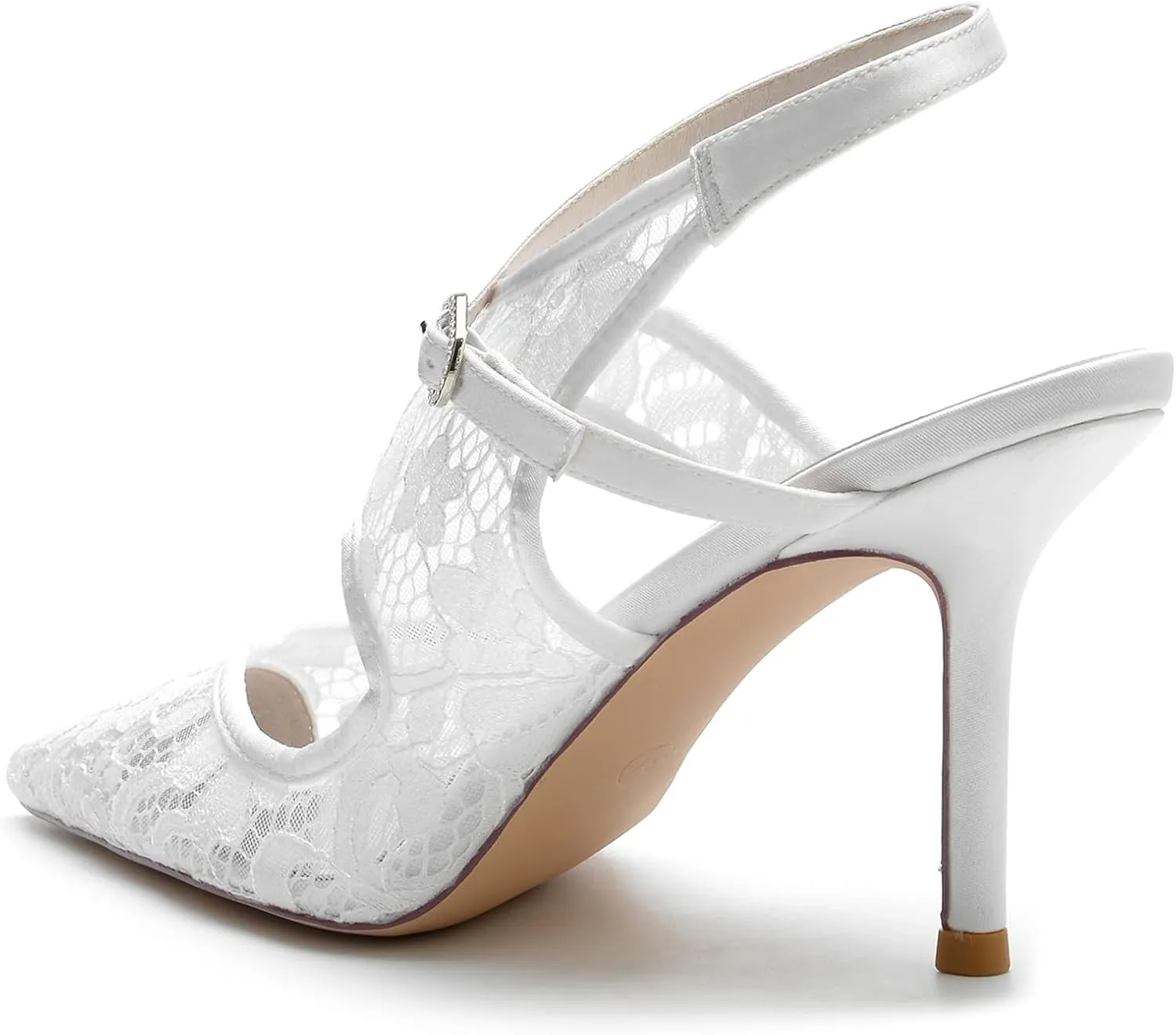 Women's Closed Toe Wedding Shoes for Bride Slingback Lace Shoes High Heel Ankle Strap Prom Party Dress Shoes Pumps