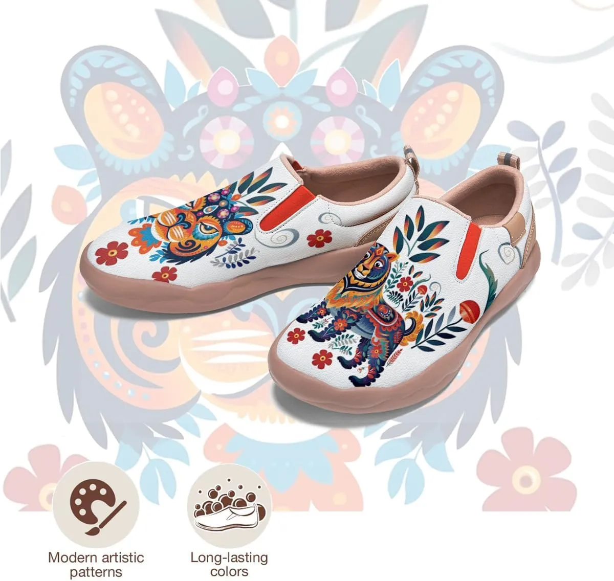 Women's Comfortable Loafers Slip Ons Walking Casual Lightweight Animal Painted Athletic Shoes Ethnic Tribal Style
