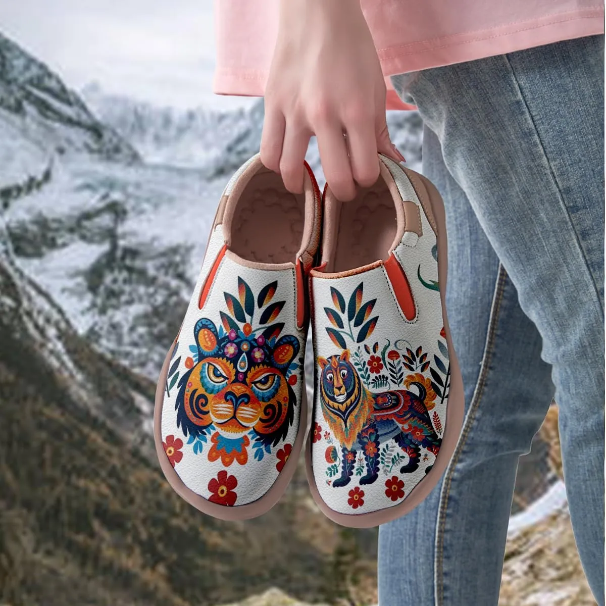 Women's Comfortable Loafers Slip Ons Walking Casual Lightweight Animal Painted Athletic Shoes Ethnic Tribal Style